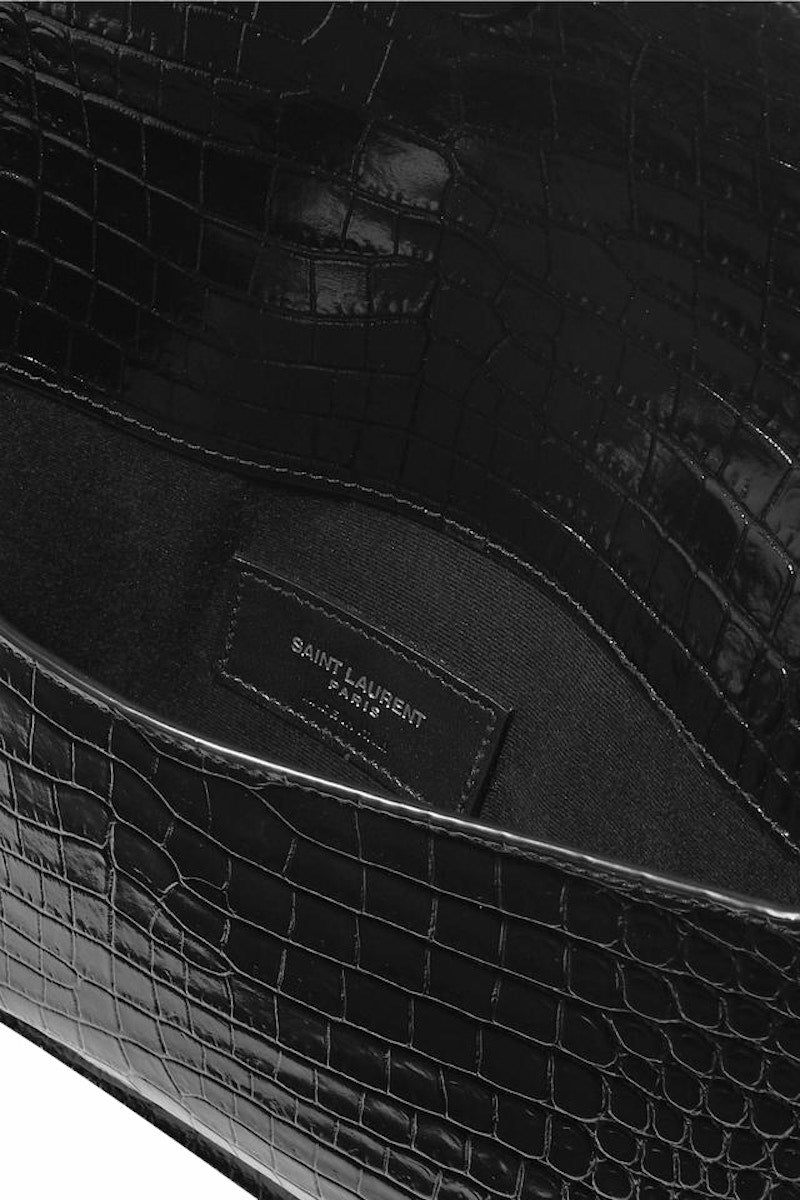 Saint Laurent Uptown Pouch Shiny Crocodile-Look Leather Black