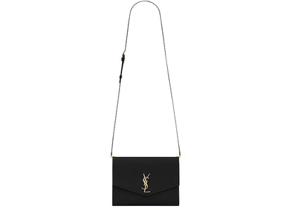 Saint Laurent Uptown Strap Bag Grain de Poudre Embossed Leather Mini Black