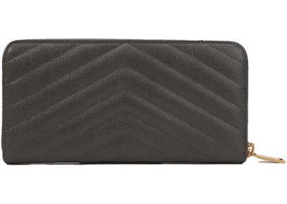 Saint Laurent Zip Around Wallet Large Monogram Grain De Poudre Pebble Grey