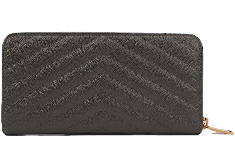 Saint Laurent Zip Around Wallet Large Monogram Grain De Poudre Pebble Grey