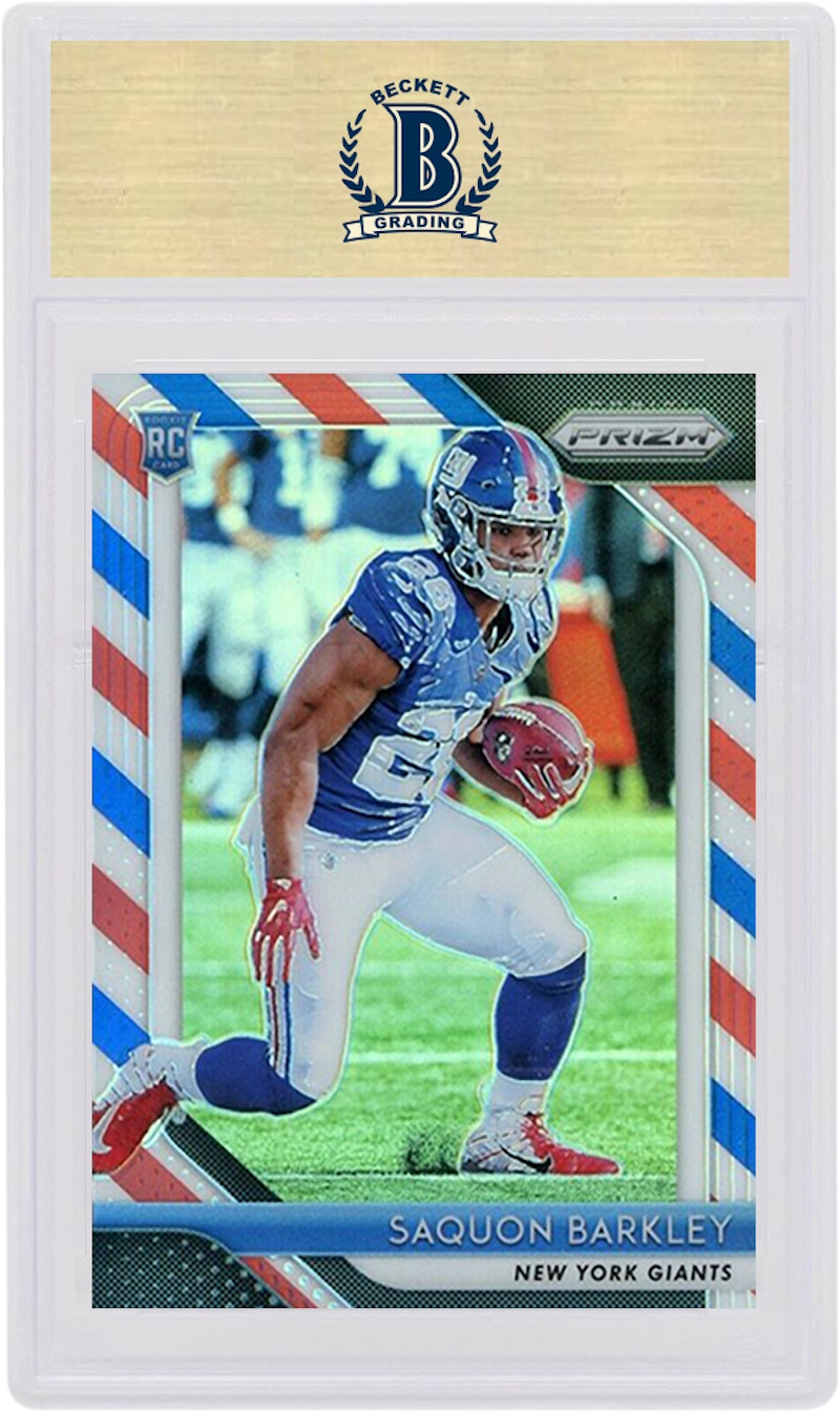 Saquon Barkely 2018 Panini Prizm Rookie Red/White/Blue #202 (PSA or BGS Graded)