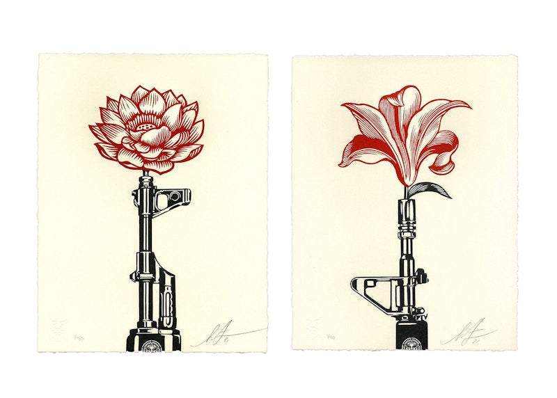 Shepard Fairey AK-47 Lotus Letterpress & AR-15 Lily Letterpress Print (Signed, Edition of 450)