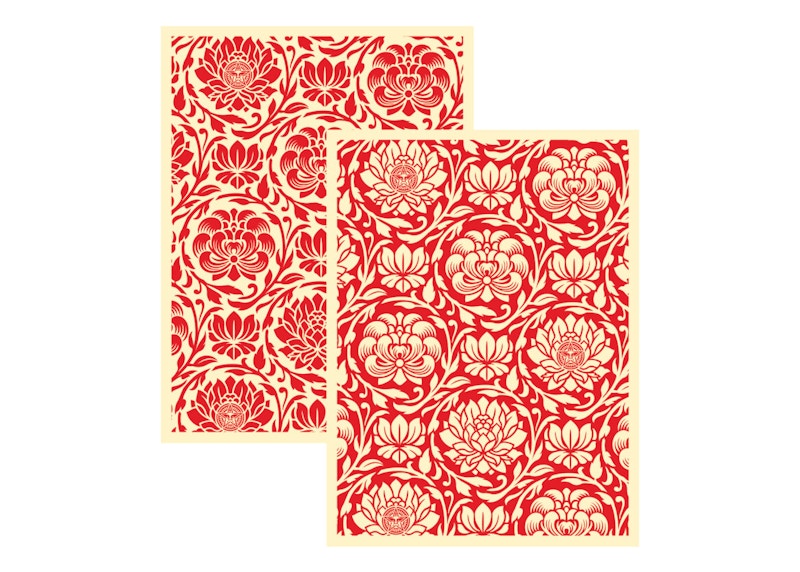 Shepard Fairey Floral Harmony Red Yin & Yang Print Set (Signed, Edition of 100)