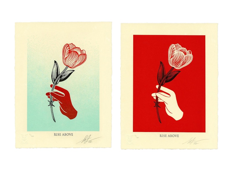 Shepard Fairey x OBEY Rise Above Barbwire Flower Print Set (Signed, Edition of TBD)