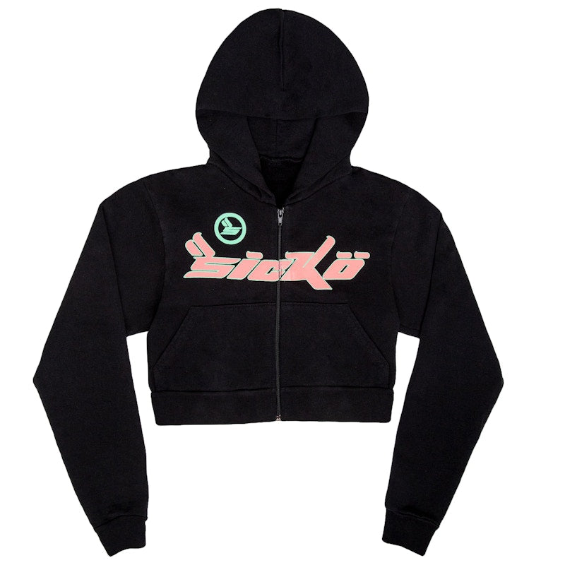 Sicko Pain Women's Cropped Zip Up Black