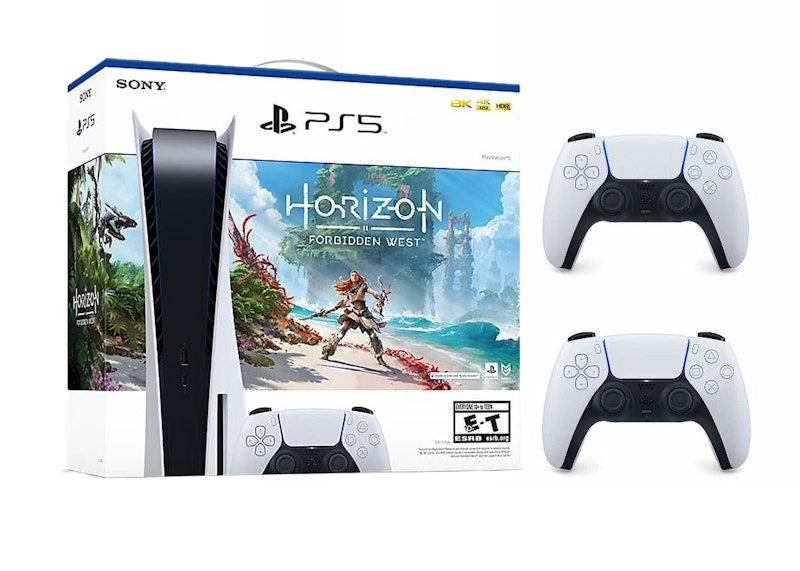 Sony Playstation 5 PS5 Horizon Forbidden West Blu-Ray Console with Extra DualSense Wireless Controller Bundle (US Plug) 1000032115/1000032000-3005715 Glacier White