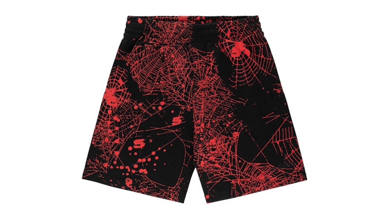 Sp5der AOP Web V2 Zip Up Sweatshort Black