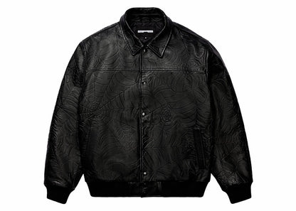 Sp5der Debossed Web Leather Jacket Black