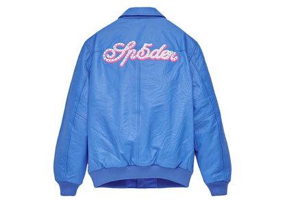 Sp5der Debossed Web Leather Jacket Blue