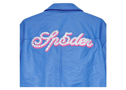 Sp5der Debossed Web Leather Jacket Blue