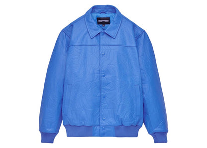 Sp5der Debossed Web Leather Jacket Blue