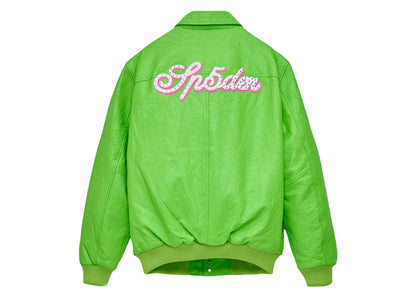 Sp5der Debossed Web Leather Jacket Green