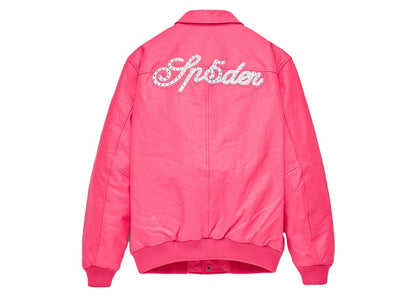 Sp5der Debossed Web Leather Jacket Pink