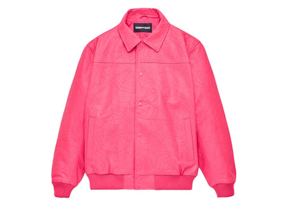 Sp5der Debossed Web Leather Jacket Pink