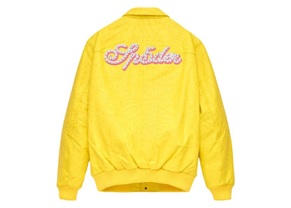 Sp5der Debossed Web Leather Jacket Yellow