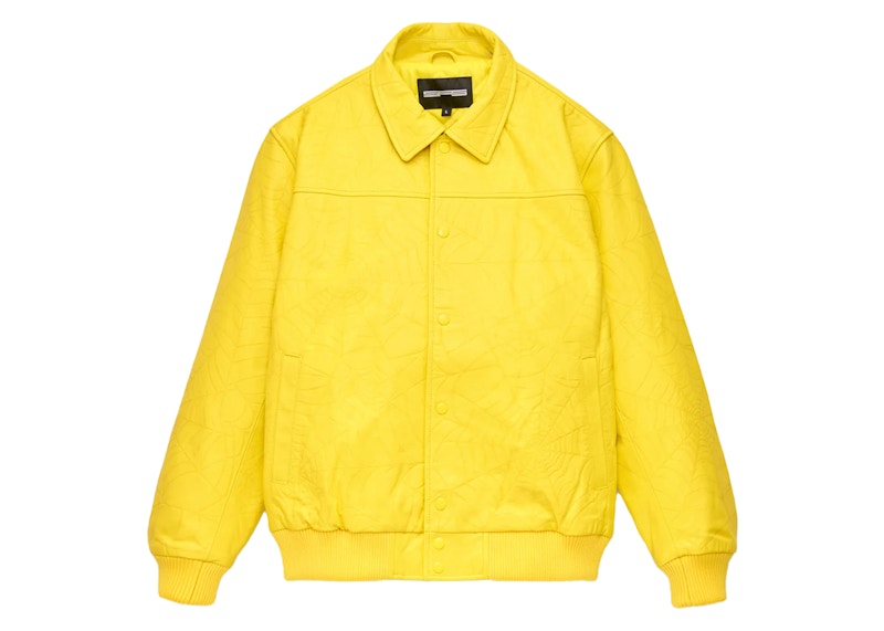 Sp5der Debossed Web Leather Jacket Yellow