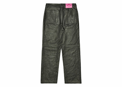 Sp5der Debossed Web Leather Pant Black