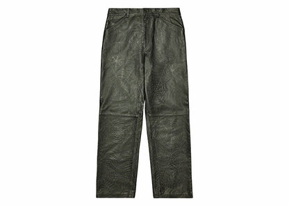 Sp5der Debossed Web Leather Pant Black