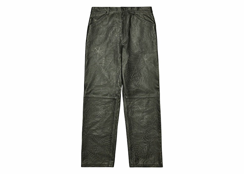 Sp5der Debossed Web Leather Pant Black