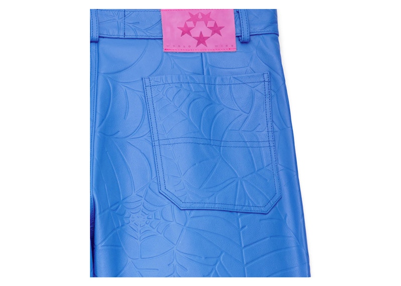 Sp5der Debossed Web Leather Pant Blue