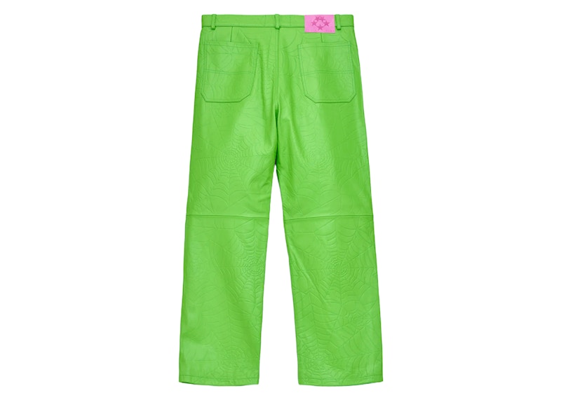 Sp5der Debossed Web Leather Pant Green
