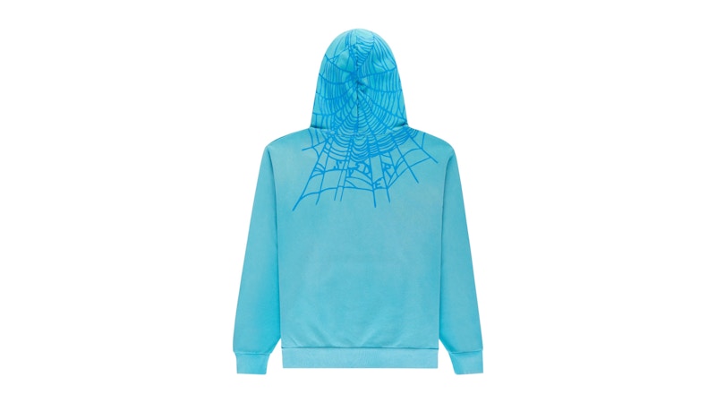 Sp5der Heavy Web Hoodie Cyan