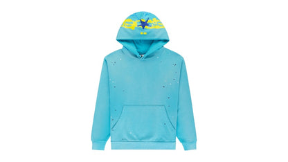 Sp5der Heavy Web Hoodie Cyan
