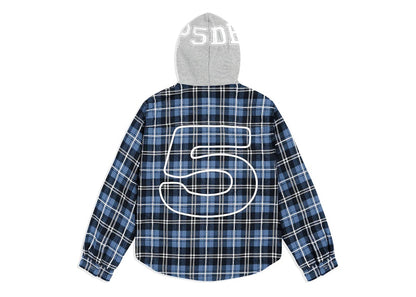 Sp5der Hooded Zip Flannel Shirt Jacket Blue Plaid