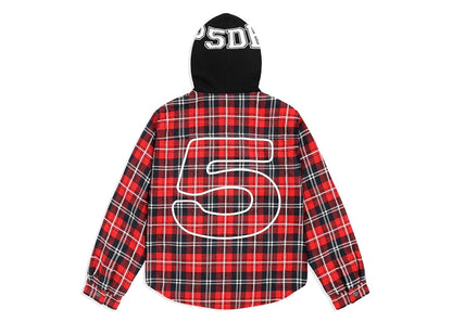 Sp5der Hooded Zip Flannel Shirt Jacket Red Plaid
