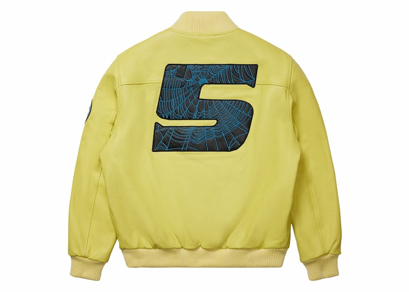 Sp5der Leather Logo Bomber Jacket Yellow