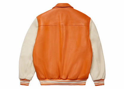 Sp5der Leather Varsity Jacket Orange