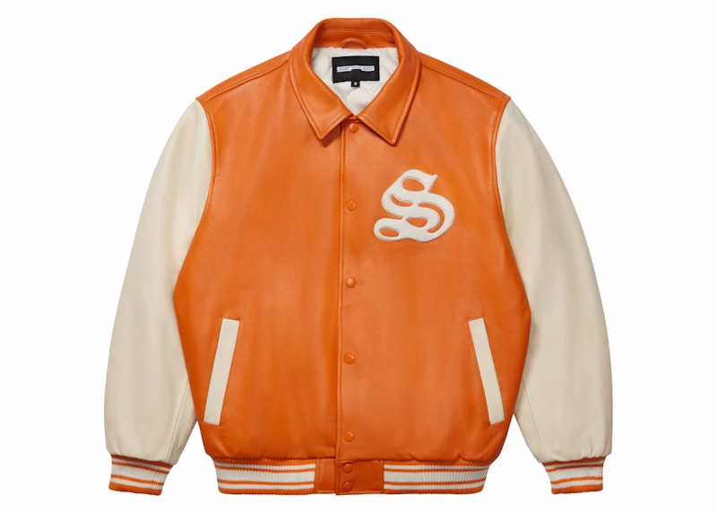 Sp5der Leather Varsity Jacket Orange