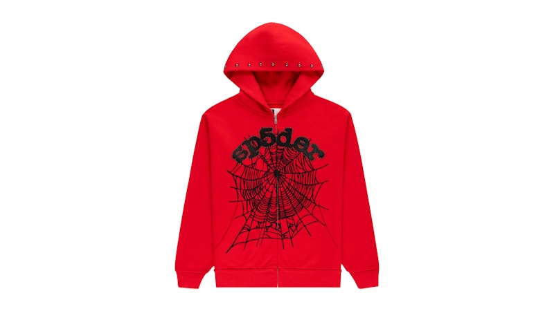 Sp5der OG Web Studded Zip Hoodie Red