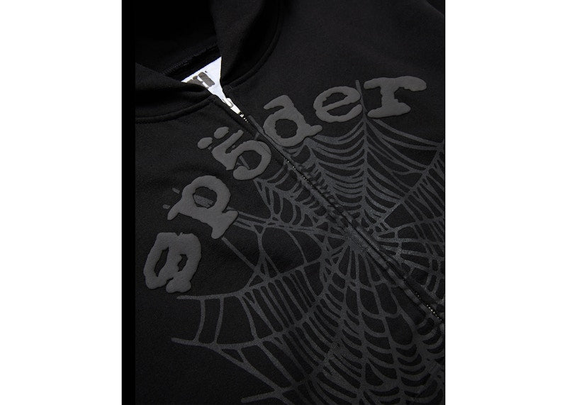 Sp5der OG Web V2 Phantom Zip Up Hoodie Black
