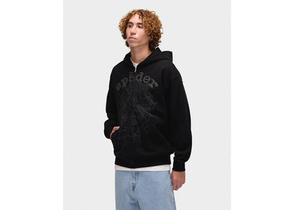 Sp5der OG Web V2 Phantom Zip Up Hoodie Black
