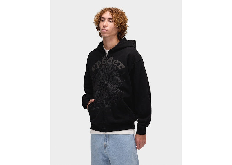Sp5der OG Web V2 Phantom Zip Up Hoodie Black