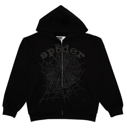 Sp5der OG Web V2 Phantom Zip Up Hoodie Black