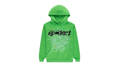 Sp5der Punk V2 Rhinestone Hoodie Bright Green