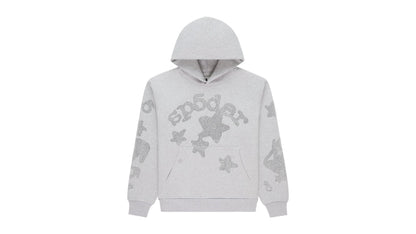 Sp5der Rhinestone Beluga Hoodie Heather Grey