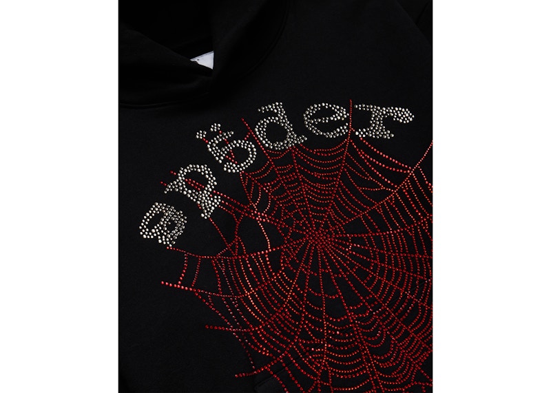 Sp5der Rhinestone OG Web V2 Hoodie Black