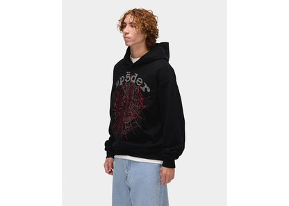 Sp5der Rhinestone OG Web V2 Hoodie Black