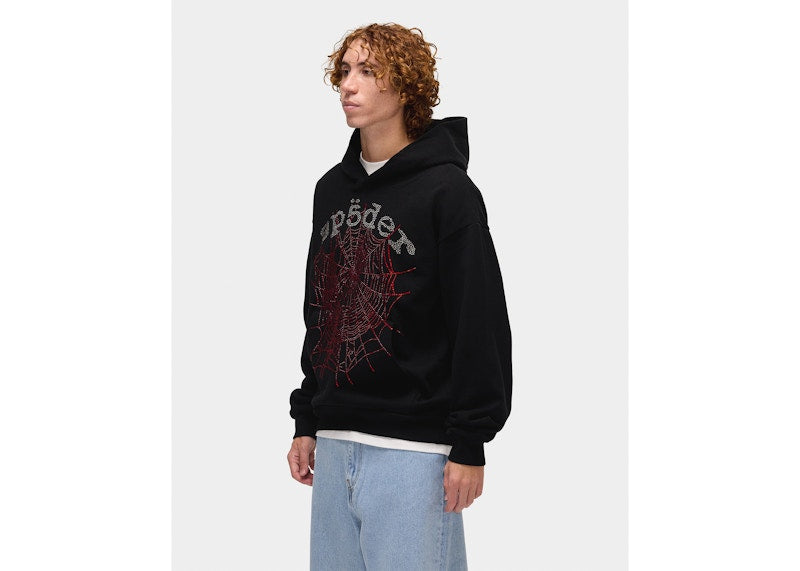 Sp5der Rhinestone OG Web V2 Hoodie Black