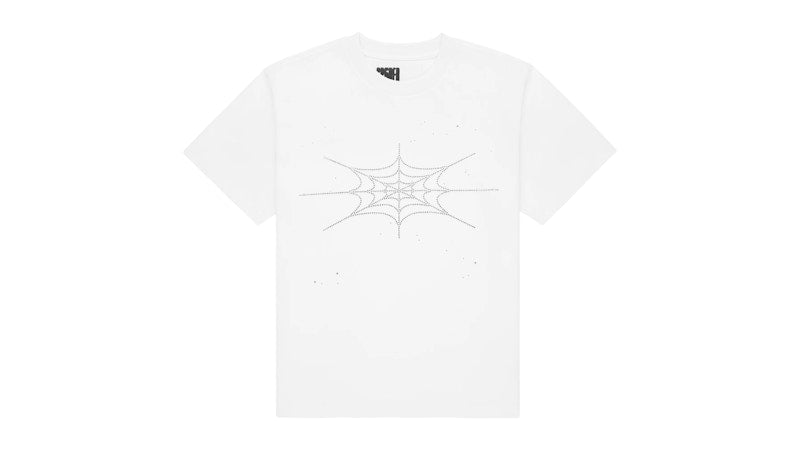 Sp5der Rhinestone Silk Tee White