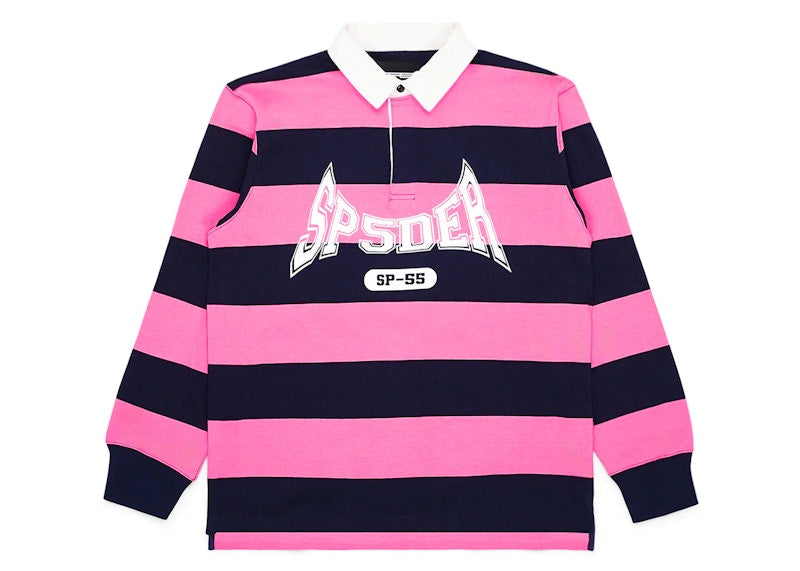 Sp5der T&F Patch Rugby Shirt Pink/Navy
