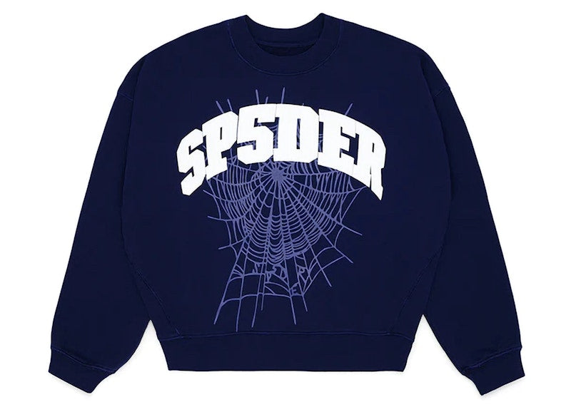 Sp5der Varsity Web Crewneck Navy