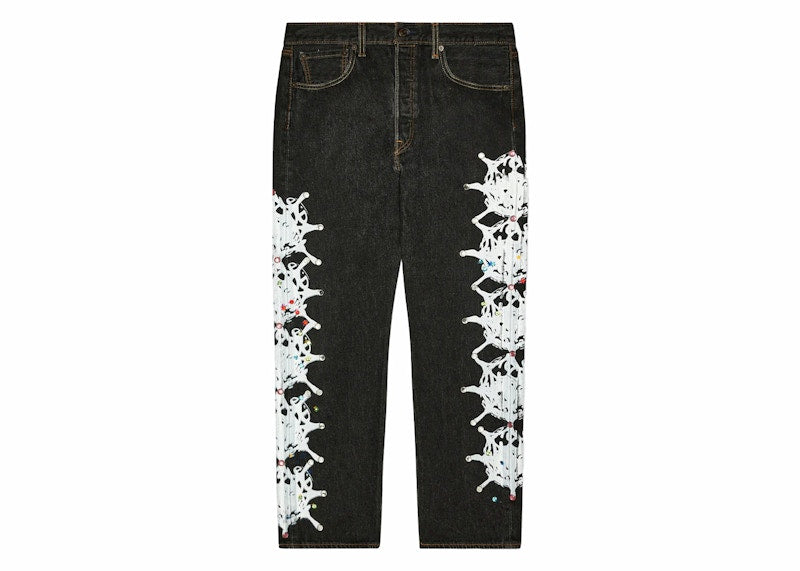 Sp5der Vintage Web And Stone Denim Pant Black