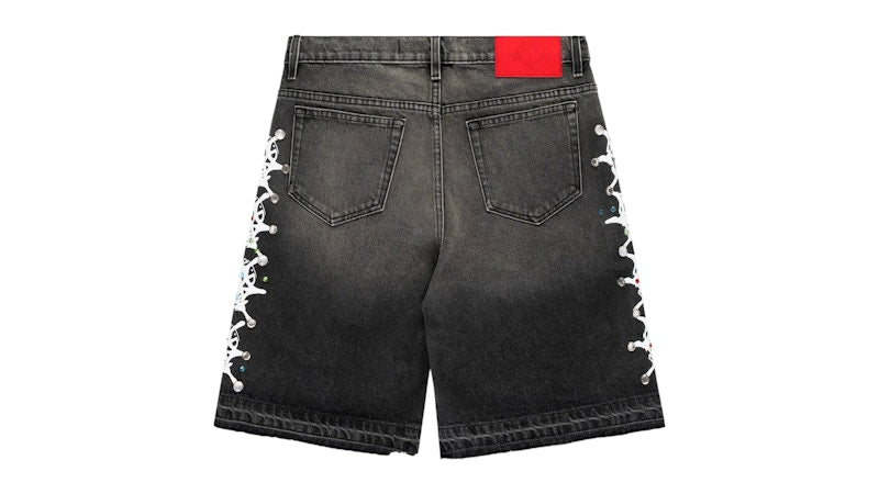 Sp5der Web Stone Denim Shorts Black Wash