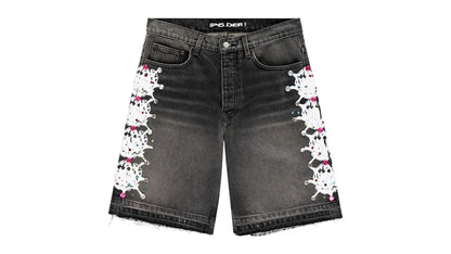 Sp5der Web Stone Denim Shorts Black Wash