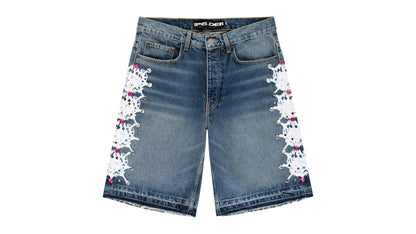 Sp5der Web Stone Denim Shorts Light Blue Wash