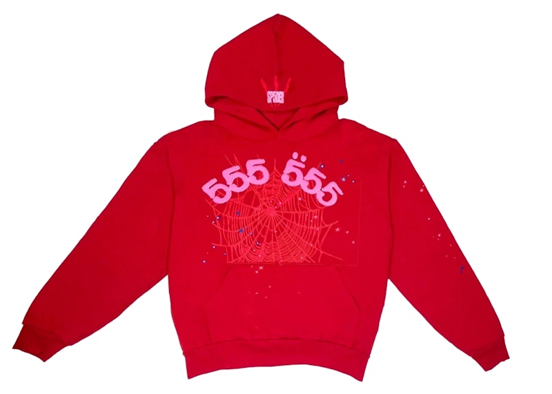 Sp5der Worldwide Red Angel Number 555 Hoodie Red